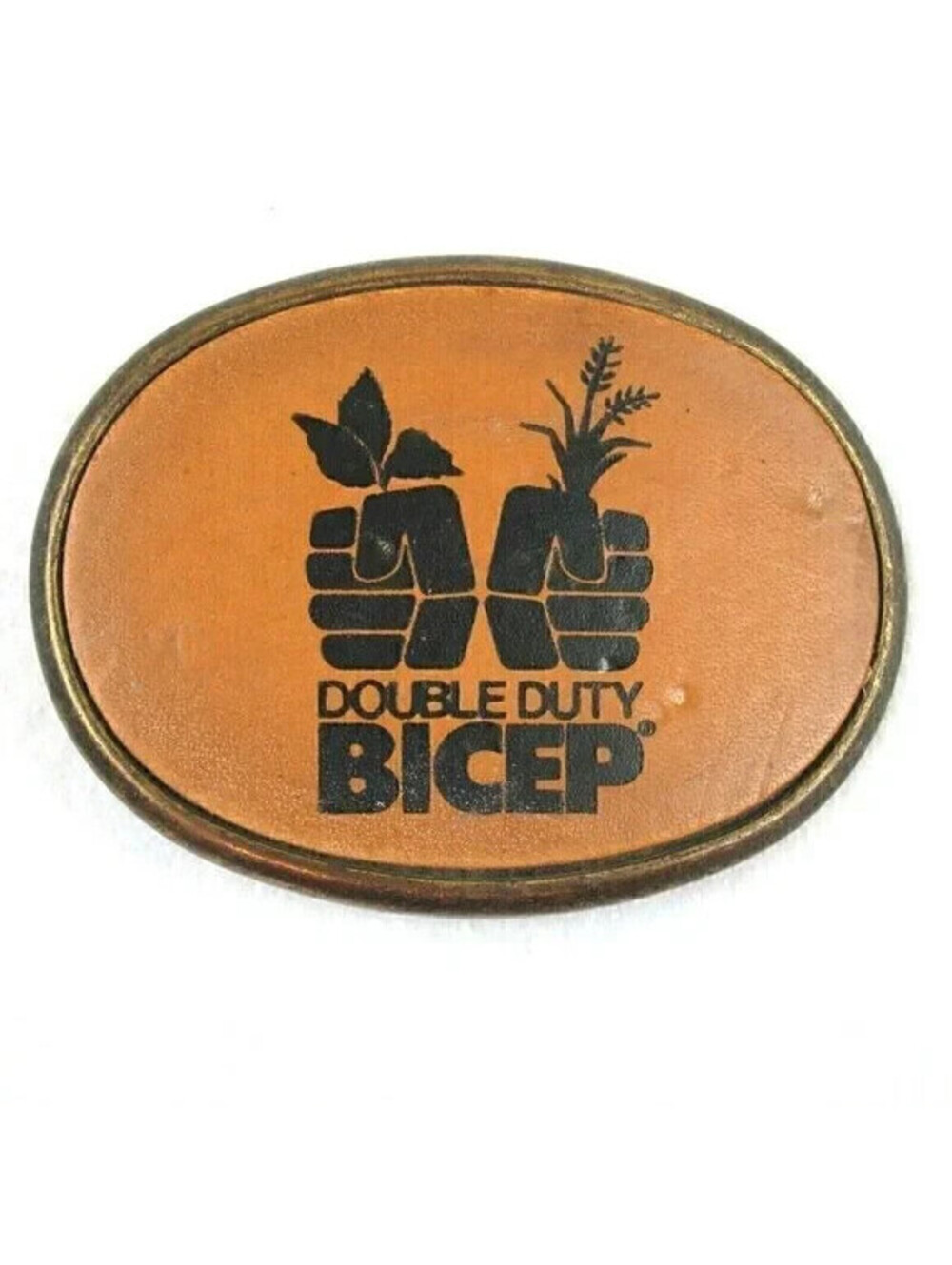 Vintage Belt Buckle Double Duty Bicep Weed & Grass Control Farm Tan & Black RARE